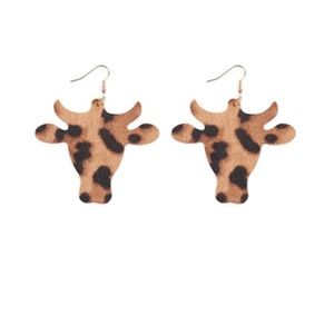 Bull Animal Print Leather Hook Earrings